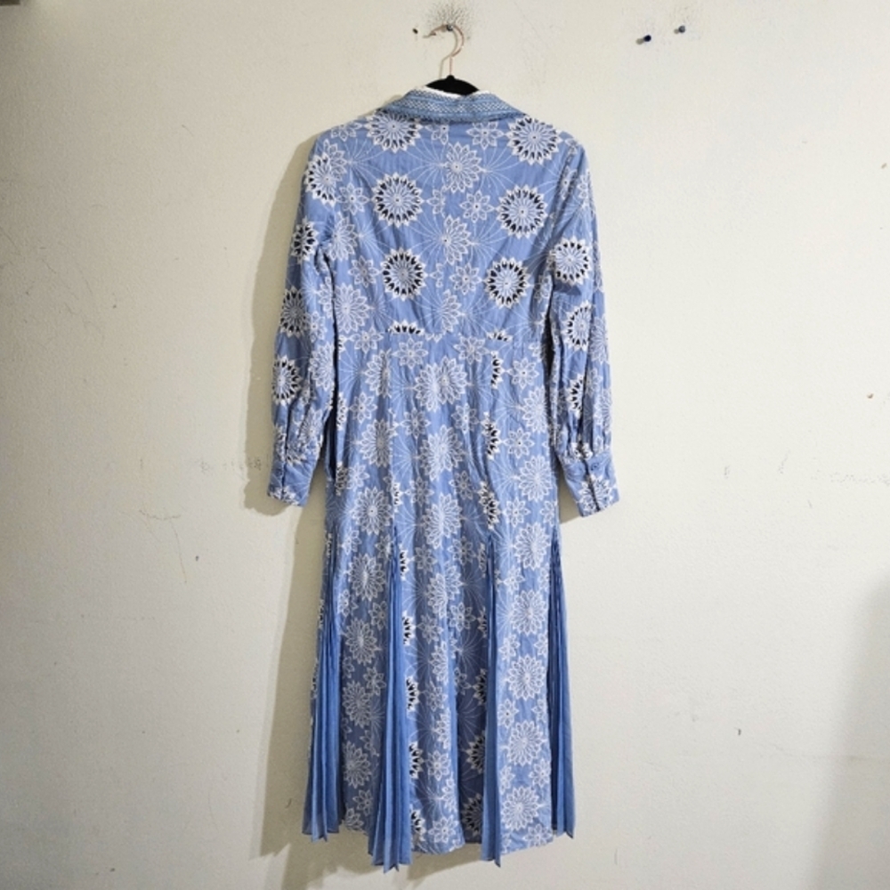 Light Blue Long Sleeve Lace-Inset Midi Dress - Picture 2 of 7
